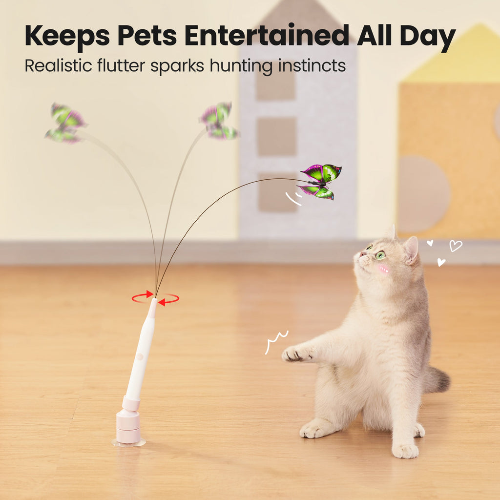 Potaroma Spinning Butterfly Cat Toy Wand – Electric Interactive Cat Teaser with Suction Cup