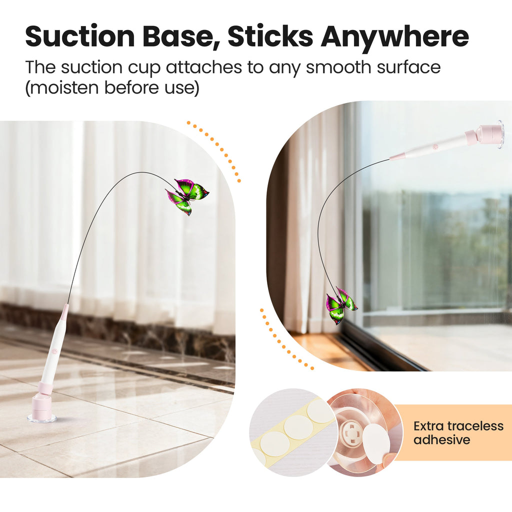 Potaroma Spinning Butterfly Cat Toy Wand – Electric Interactive Cat Teaser with Suction Cup