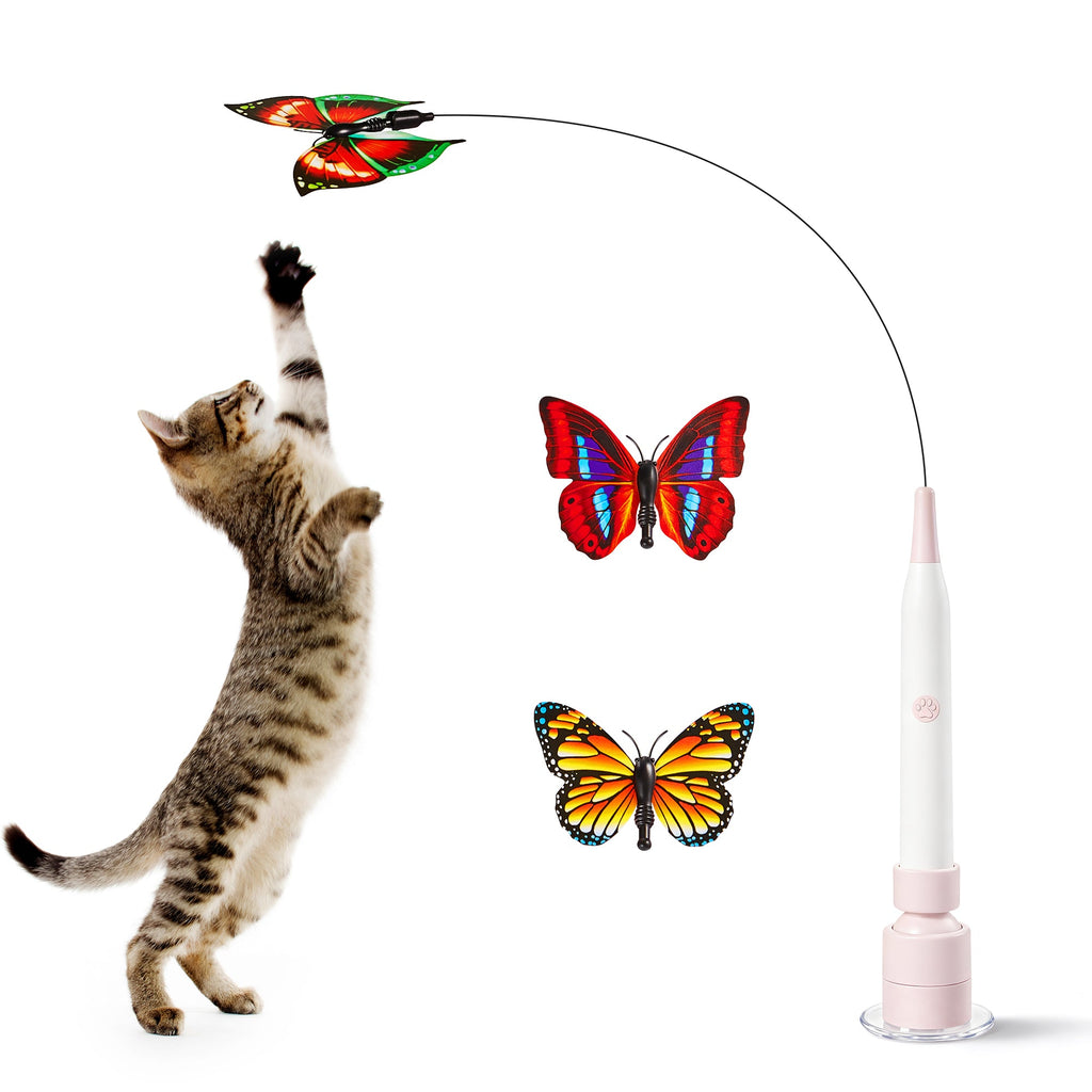Potaroma Spinning Butterfly Cat Toy Wand – Electric Interactive Cat Teaser with Suction Cup