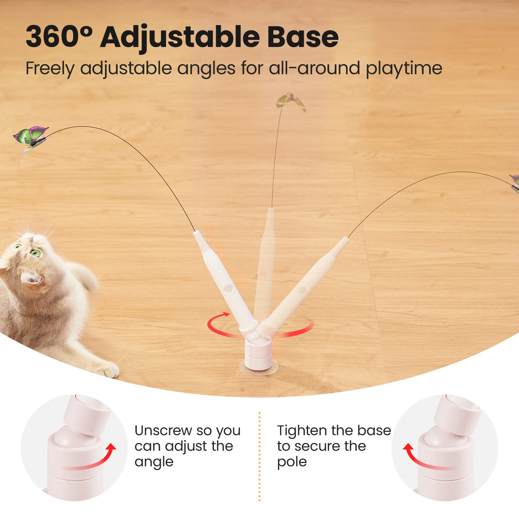 Potaroma Spinning Butterfly Cat Toy Wand – Electric Interactive Cat Teaser with Suction Cup