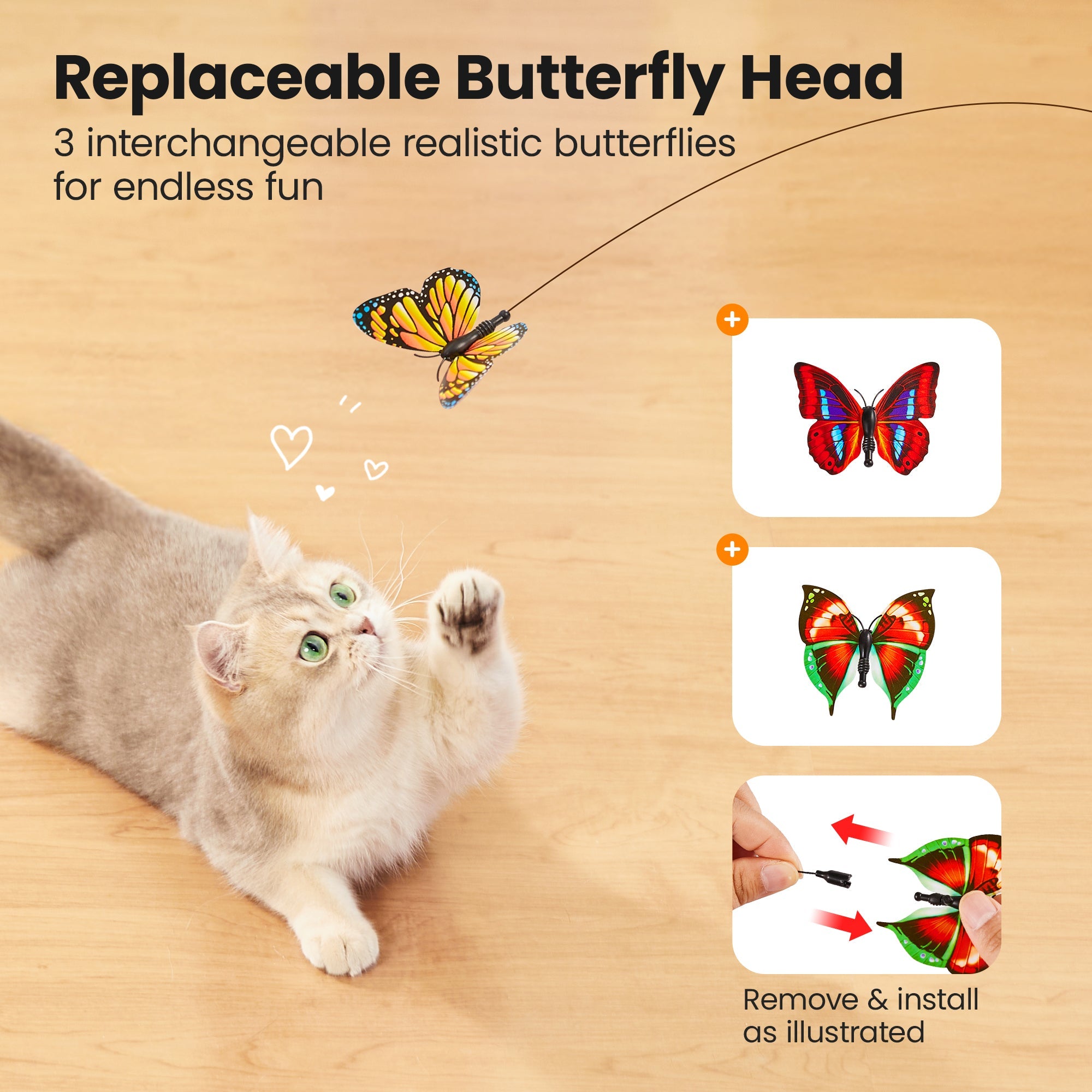 Potaroma Spinning Butterfly Cat Toy Wand – Electric Interactive Cat Teaser with Suction Cup