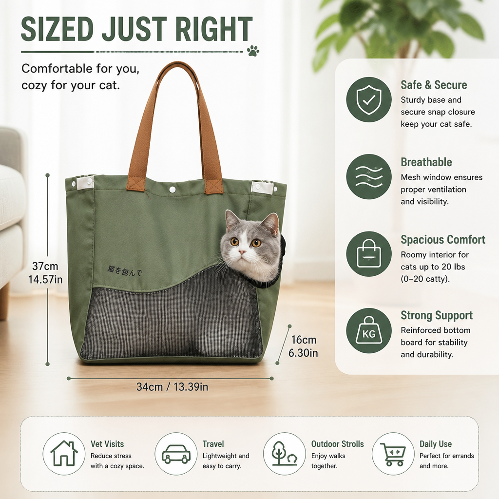 Breathable Canvas Cat Carrier Tote Bag with Mesh Window